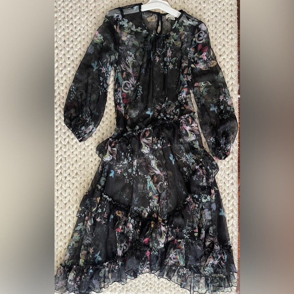 Stellah Black Floral Sheer Asymmetrical Maxi Dress - Picture 1 of 6